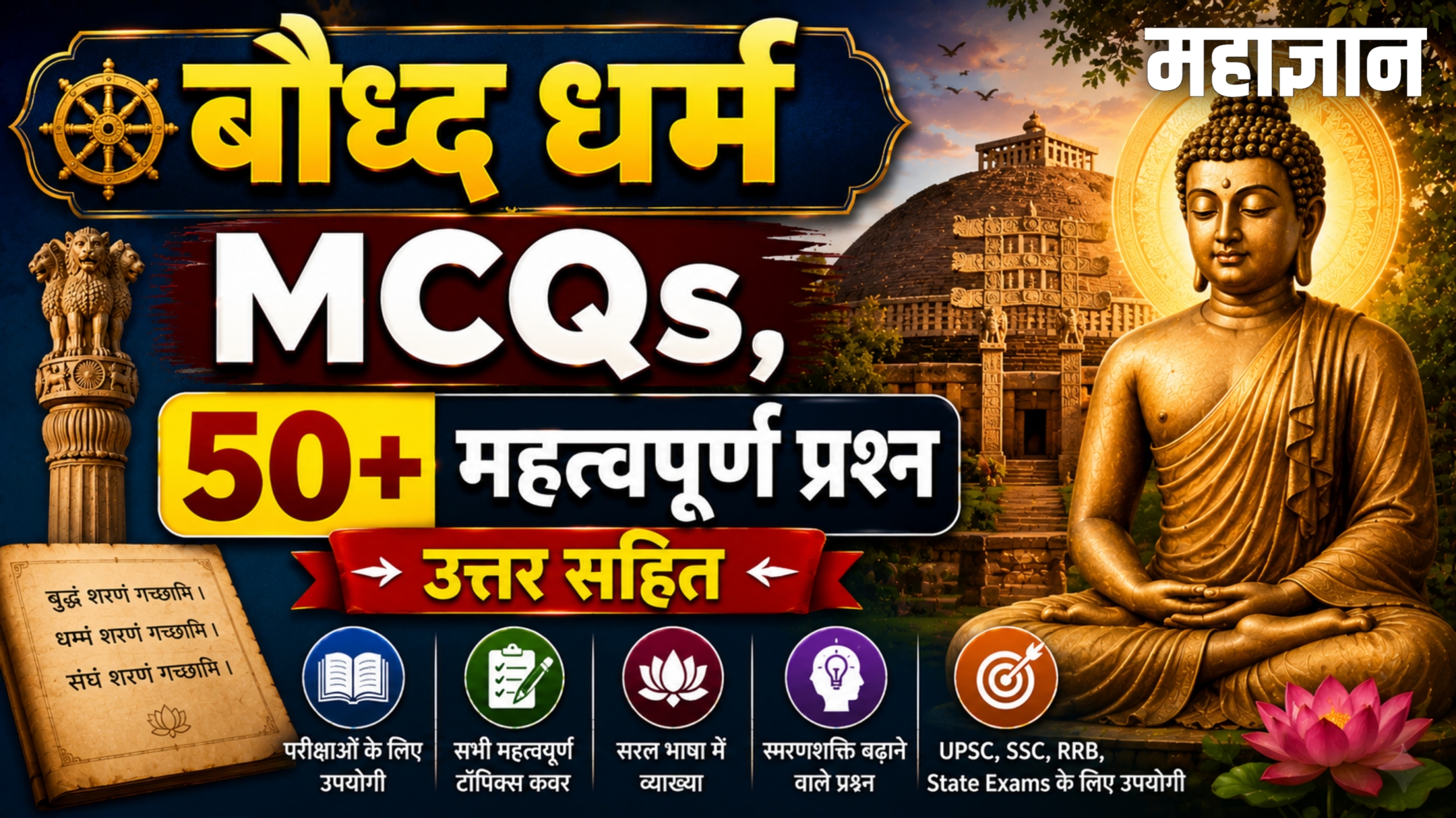 बौद्ध धर्म MCQs | 50+ महत्वपूर्ण प्रश्न उत्तर सहित