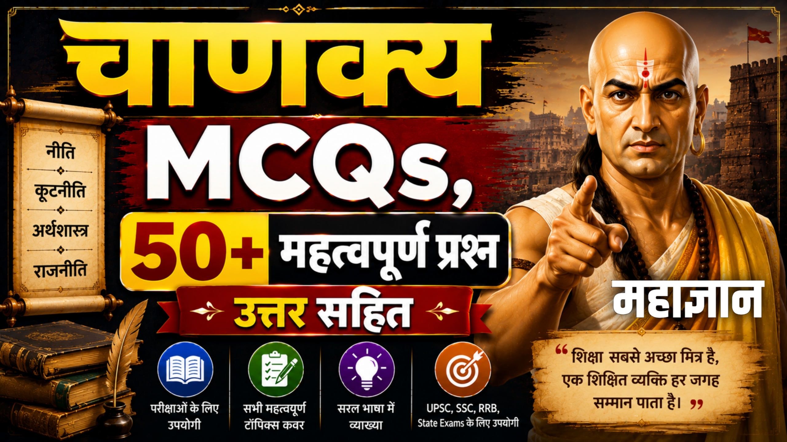 चाणक्य MCQs | 50+ महत्वपूर्ण प्रश्न उत्तर सहित