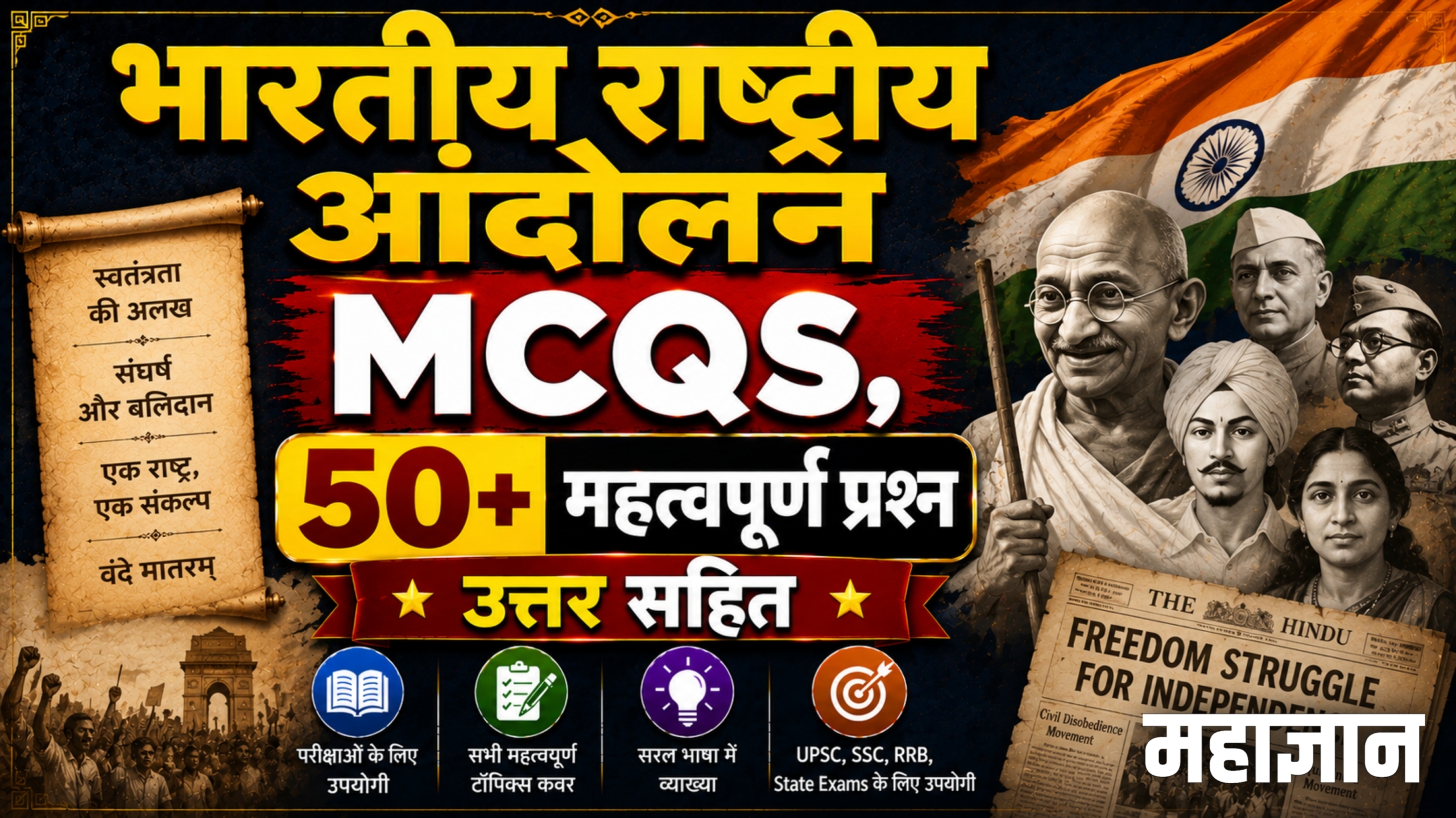 भारतीय राष्ट्रीय आंदोलन MCQs | 50+ महत्वपूर्ण प्रश्न उत्तर सहित